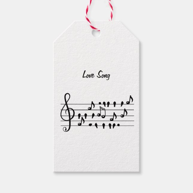 Étiquettes-cadeau Chanson d'amour Oiseau Notes Noir Blanc Art (Devant)
