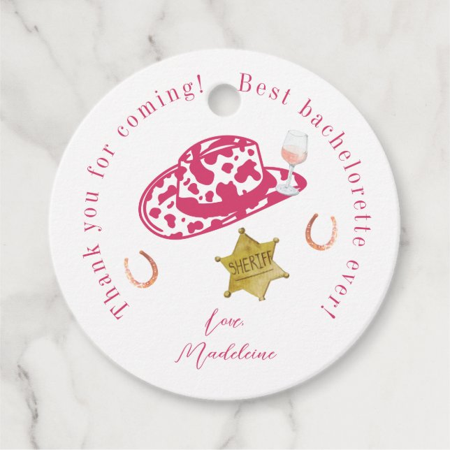 Étiquettes Cadeau Chapeau de Cowgirl Personnalisé Rose pour Enterrem (Devant)