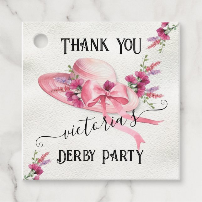 Étiquettes Cadeau Chapeau floral rose pour Baby Shower de mariage de (Devant)