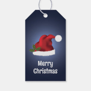 Étiquettes-cadeau Chapeau rouge au Père Noël creux sur bleu