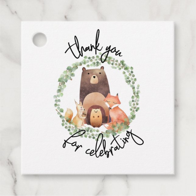 Étiquettes Cadeau CHAQUE Baby shower boisé|Aquarelle|forêt (Devant)