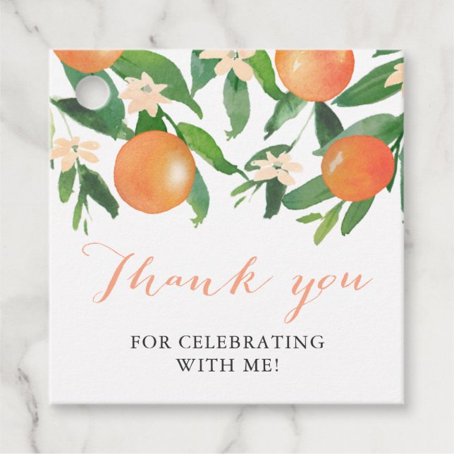 Étiquettes Cadeau Charbon d'Orange Citrus pour Mariage ou Shower de  (Devant)