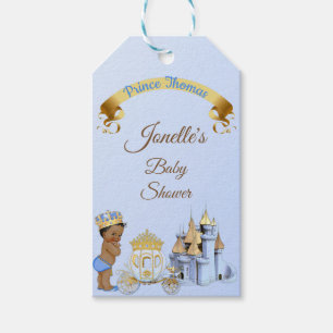 Étiquettes-cadeau Chariot de château de prince royal bleu or garcon