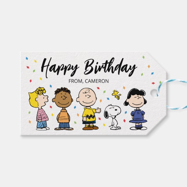 Étiquettes-cadeau Charlie Brown et Gang Confetti (Devant (Horizontal))
