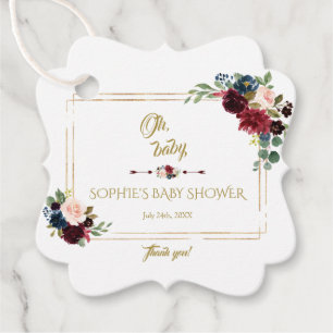 Étiquettes Cadeau Charm Gold Merlot Marine Blue Floral Baby shower
