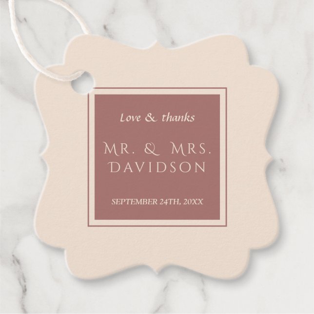 Étiquettes Cadeau Charm ivoire foncé Pêche Mariage de typographie (Devant)