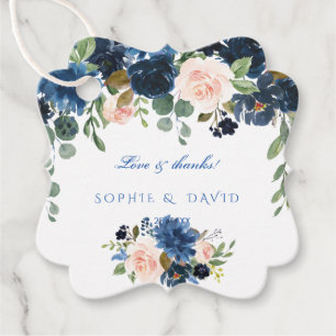 Étiquettes Cadeau Charm Navy Blue Blush Flowers Bloom Mariage