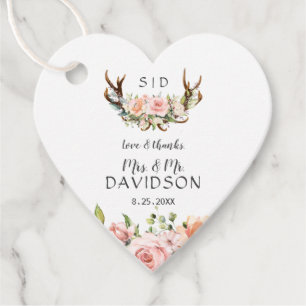 Étiquettes Cadeau Charm rose Fleurs rousses Antlers Mariage Monogram