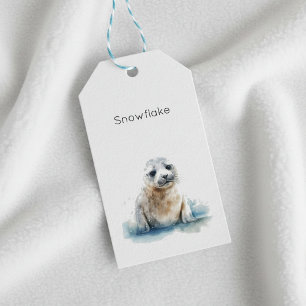 Étiquettes-cadeau Charmant chiot de phoque à l'aquarelle, personnali