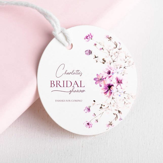 Étiquettes Cadeau Charmant Shower de Mariée Fleur Sauvage Ruby Rose (Créateur téléchargé)