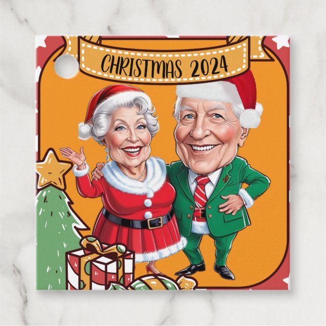 Étiquettes Cadeau Charmant vacances avec caricature rouge et or (Devant)