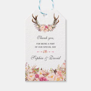 Étiquettes-cadeau Charme Aquarelle rose Blush Floral Antlers Mariage