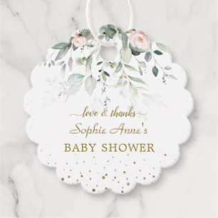 Étiquettes Cadeau Charme Aquarelle Verdure Baby shower rose Floral