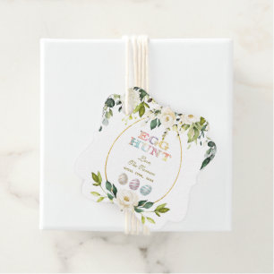 Étiquettes Cadeau Charme Blanc Crème Fleurs Oeufs Chasse Or Pâques
