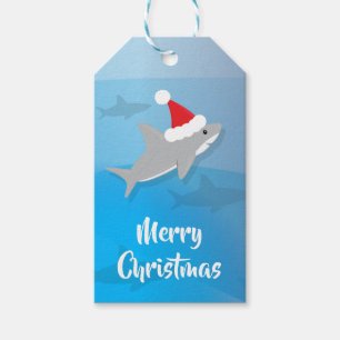 Étiquettes-cadeau Charme requin Santa Chapeau Joyeux Noël