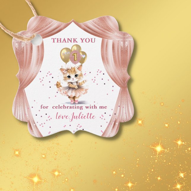 Étiquettes Cadeau Charming Dancing Kitten Photo First Birthday Girl (Créateur téléchargé)
