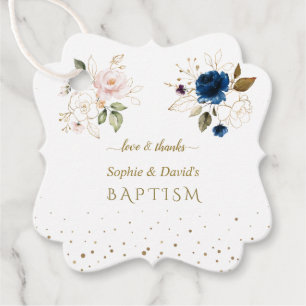 Étiquettes Cadeau Charming Rose Blue Gold Flowers Twins Baptême