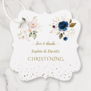 Étiquettes Cadeau Charming Rose Blue Gold Flowers Twins Christening