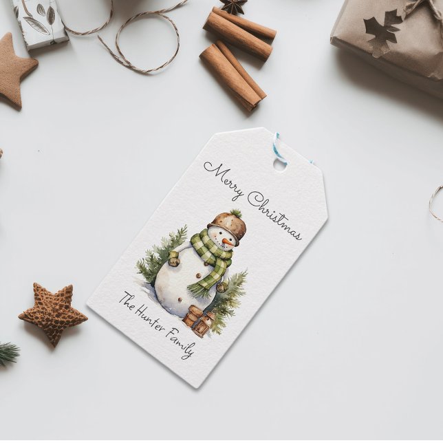 Étiquettes-cadeau Charming Snowman Personnalisé pour les vacances (Créateur téléchargé)