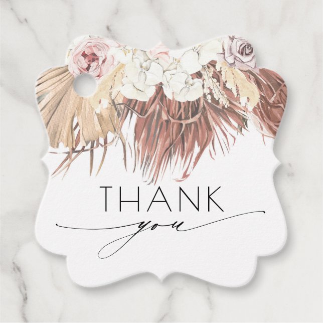 Étiquettes Cadeau Charpente de palmier séchée Merci Mariage tropical (Devant)