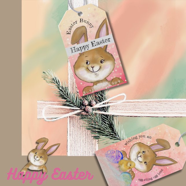 Étiquettes-cadeau Chasse aux oeufs cinglant Enfants roses (Egg-citing Egg Hunt Kids Pink Gift Tags)