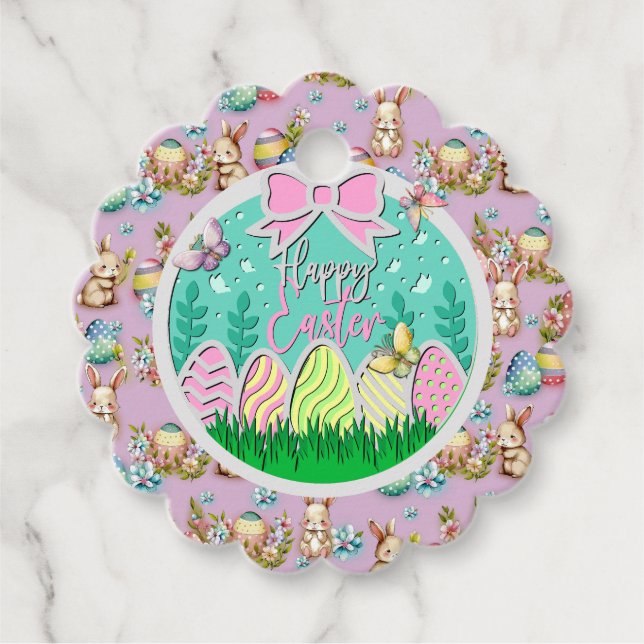 Étiquettes Cadeau Chasse aux oeufs de Pâques mignonne et papillons c (Devant)