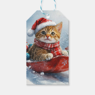 Étiquettes-cadeau Chat abyssin en traîneau Laissez neige Noël