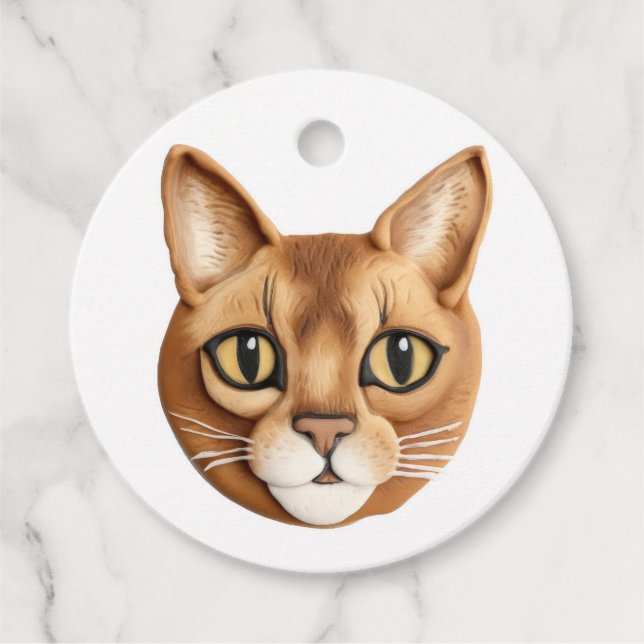 Étiquettes Cadeau Chat Abyssin Inspiré 3D (Devant)