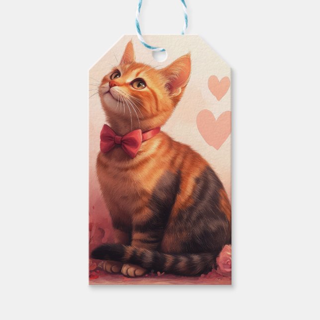 Étiquettes-cadeau Chat abyssinien avec Rose - Saint Valentin (Devant)