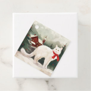 Étiquettes Cadeau Chat angora turc à Noël sous la neige
