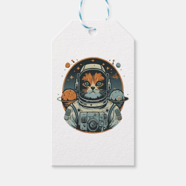 Étiquettes-cadeau Chat-astronaute sur les astéroïdes (Devant)
