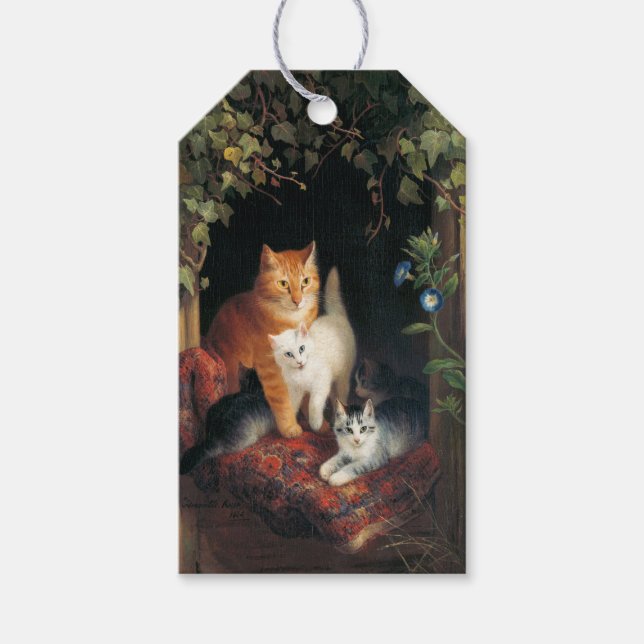 Étiquettes-cadeau Chat avec chatons (Art animal) (Devant)