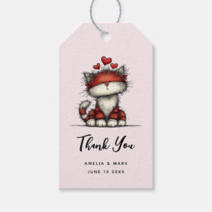 Étiquettes-cadeau Chat avec coeurs d'amour rouges mariage mignon et