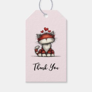 Étiquettes-cadeau Chat avec coeurs d'amour rouges Mignon et drôle Me
