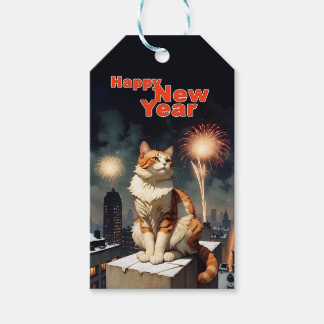 Étiquettes-cadeau Chat Bonne Année (Devant)