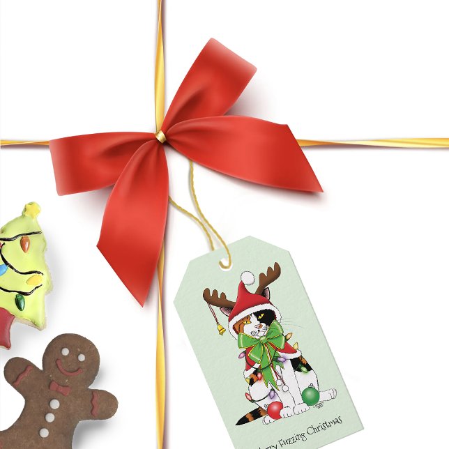 Étiquettes-cadeau Chat Calico de Noël amusant (Créateur téléchargé)