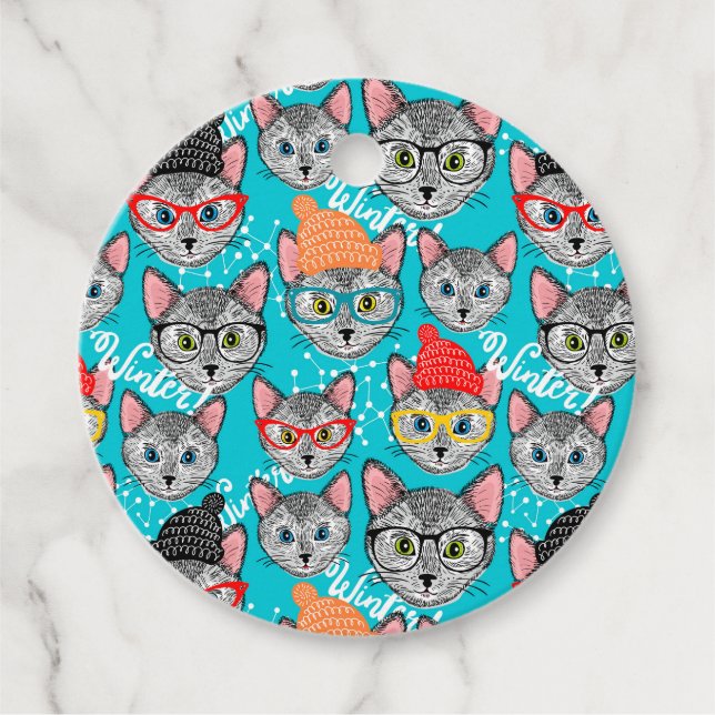 Étiquettes Cadeau Chat dans le casquette (Devant)