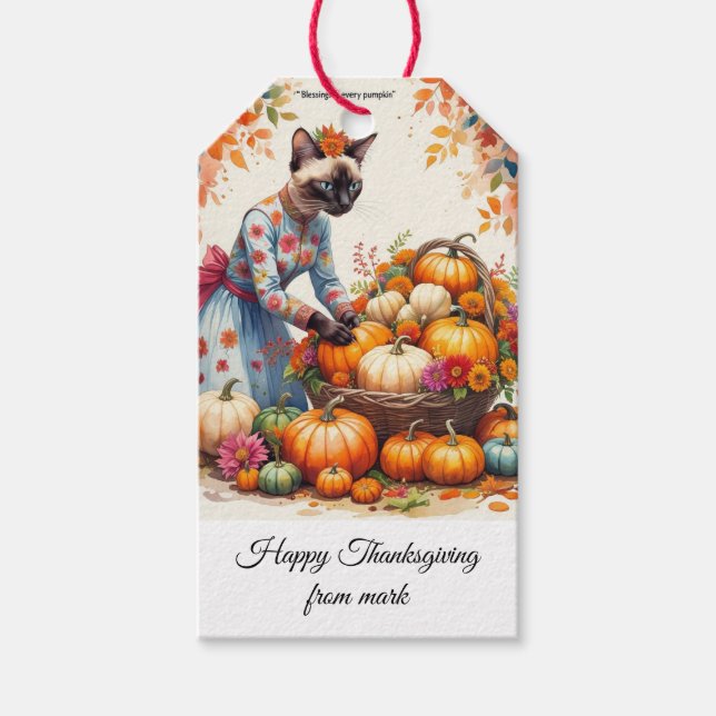 Étiquettes-cadeau Chat d'automne est en train d'arranger "Bénédictio (Devant)