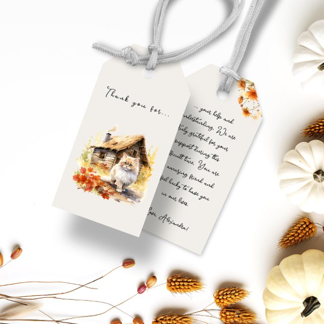 Étiquettes-cadeau Chat de campagne d'automne (Autumn Country Cottage Cat Gift Tags)