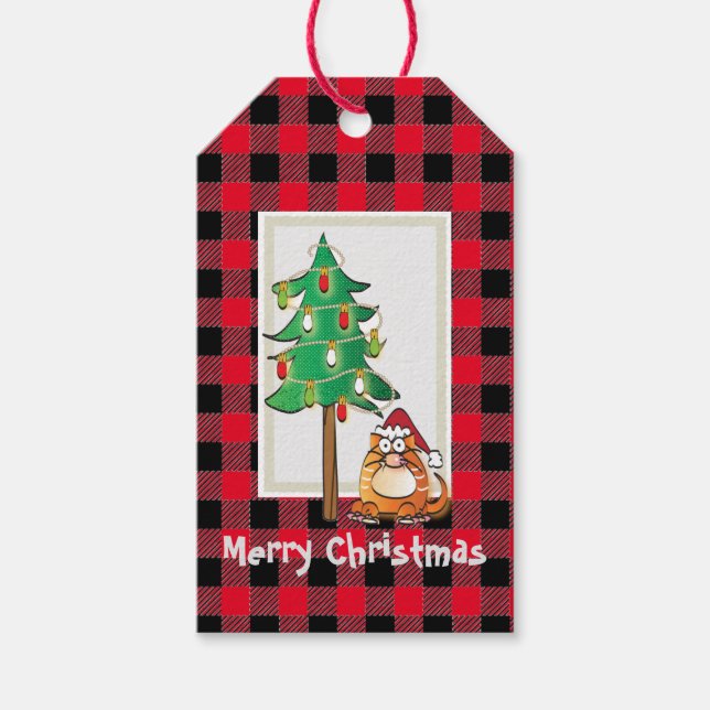 Étiquettes-cadeau Chat de Chat de Buffalo amusant avec le chapeau de (Devant)