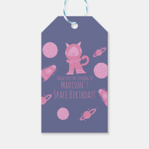 Étiquettes-cadeau Chat de l'espace Galaxie Rose Anniversaire   