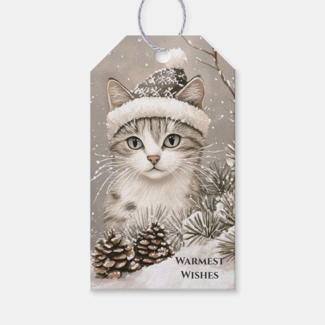 Étiquettes-cadeau Chat de Noël Cozy (Devant)