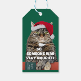 Étiquettes-cadeau Chat de Noël drôle et en colère 