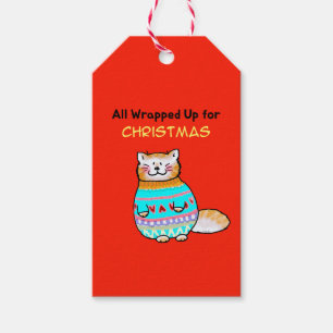 Étiquettes-cadeau Chat de Noël fantaisiste Joie des Fêtes