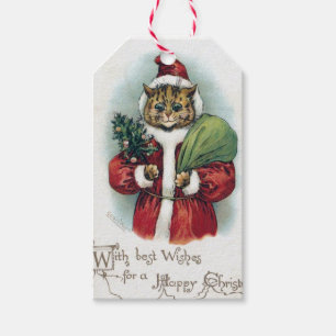 Étiquettes-cadeau Chat de Noël, Louis Wain