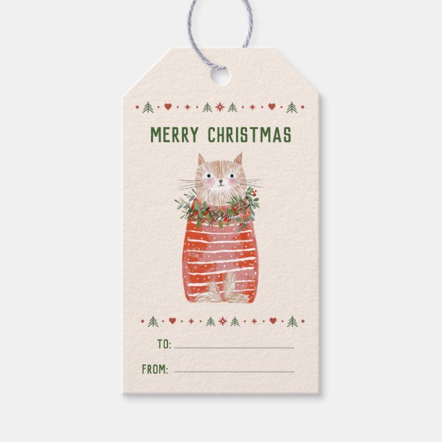 Étiquettes-cadeau Chat de Noël scandinave (Devant)