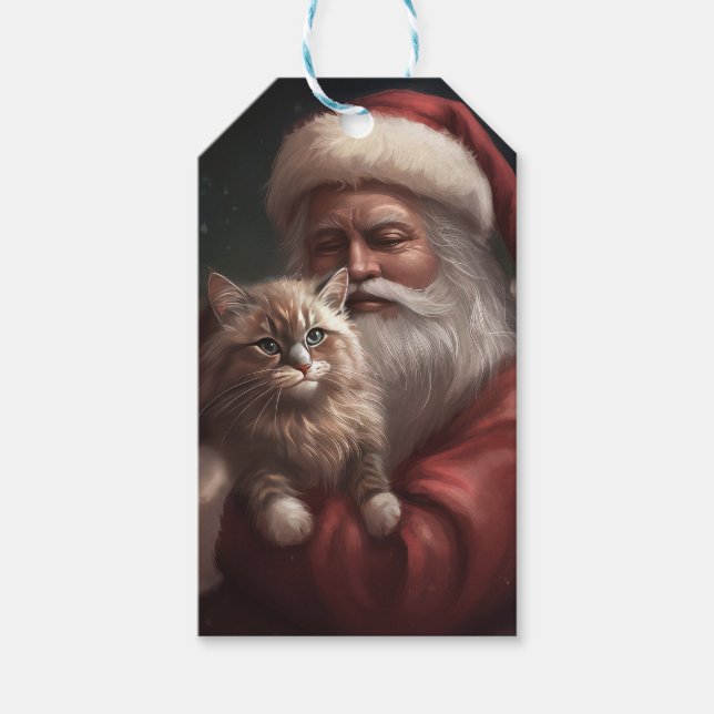 Étiquettes-cadeau Chat de Sibérie avec Noël Festif du Père Noël (Devant)