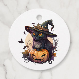 Étiquettes Cadeau Chat de sorcière pour Halloween