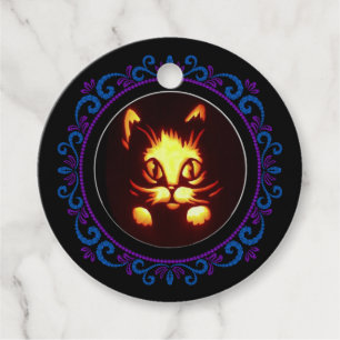 Étiquettes Cadeau Chat d'Halloween bleu violet orange lumineux