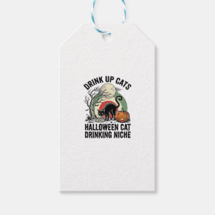 Étiquettes-cadeau Chat d'Halloween buvant Vintage Moon Party Shirt_1